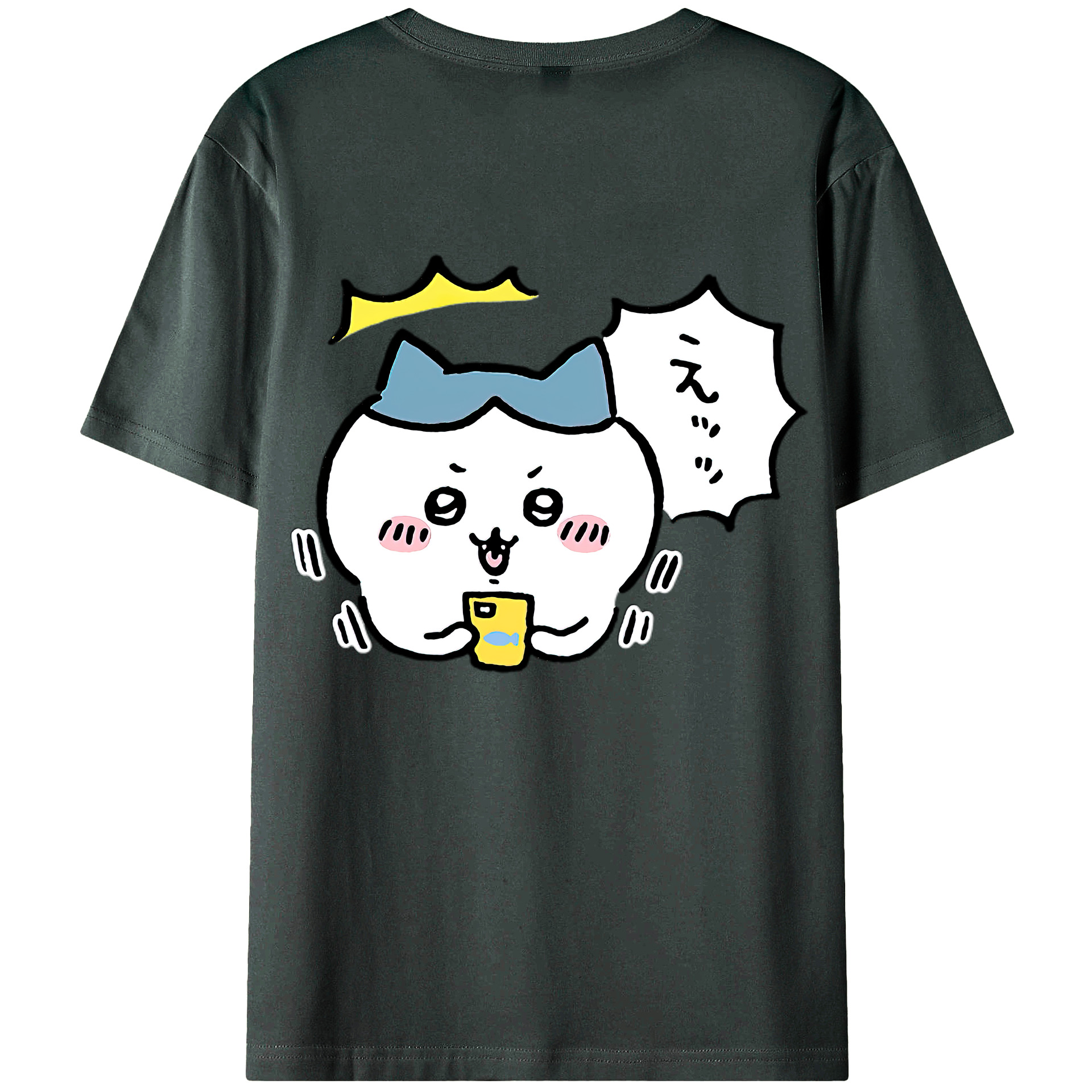 （画像用） ちいかわ ハチワレ Chii-kawa hachiware 綿100％ メンズ半袖Tシャツ（バックプリント） 通気性
